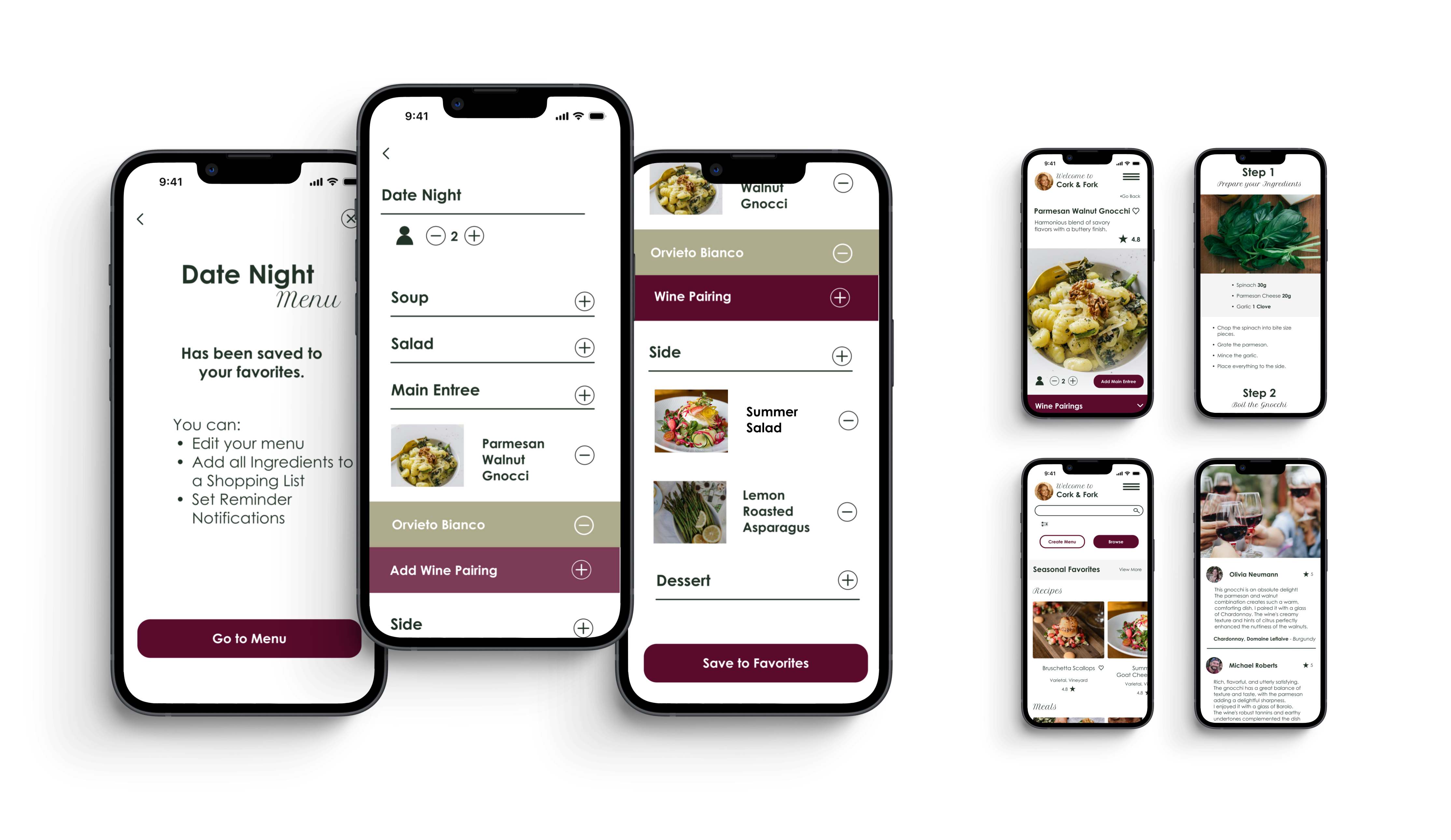 Cork & Fork final design screens